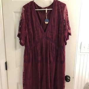 Burgendy lace mesh overlay maternity dress